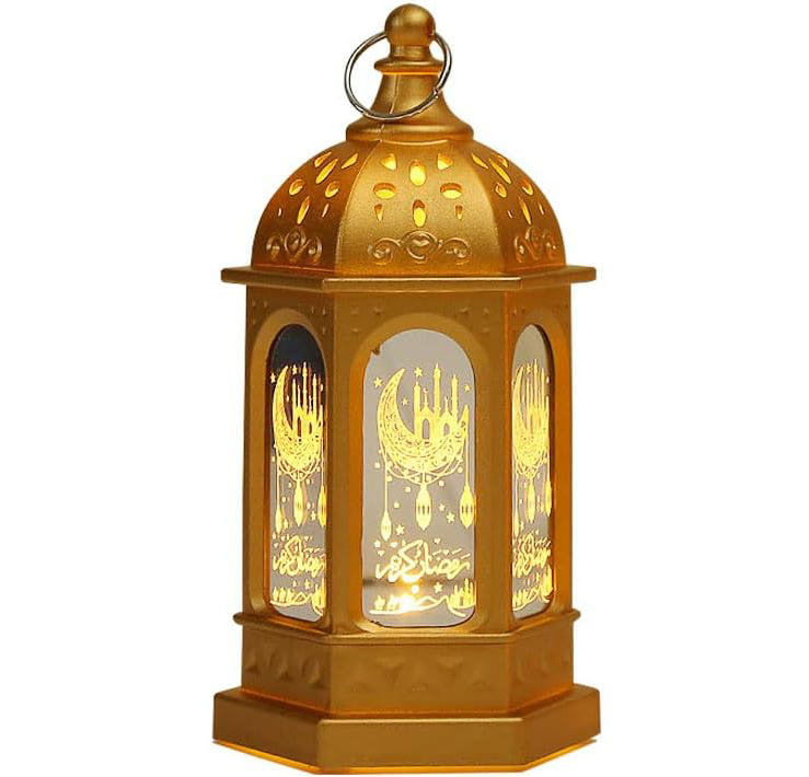 (13x7cm) Mini Ramadan LED Laterne Eid Mubarak Deko Accessoire Bajram Beleuchtung (inkl. LR44 Batterien) - Gold