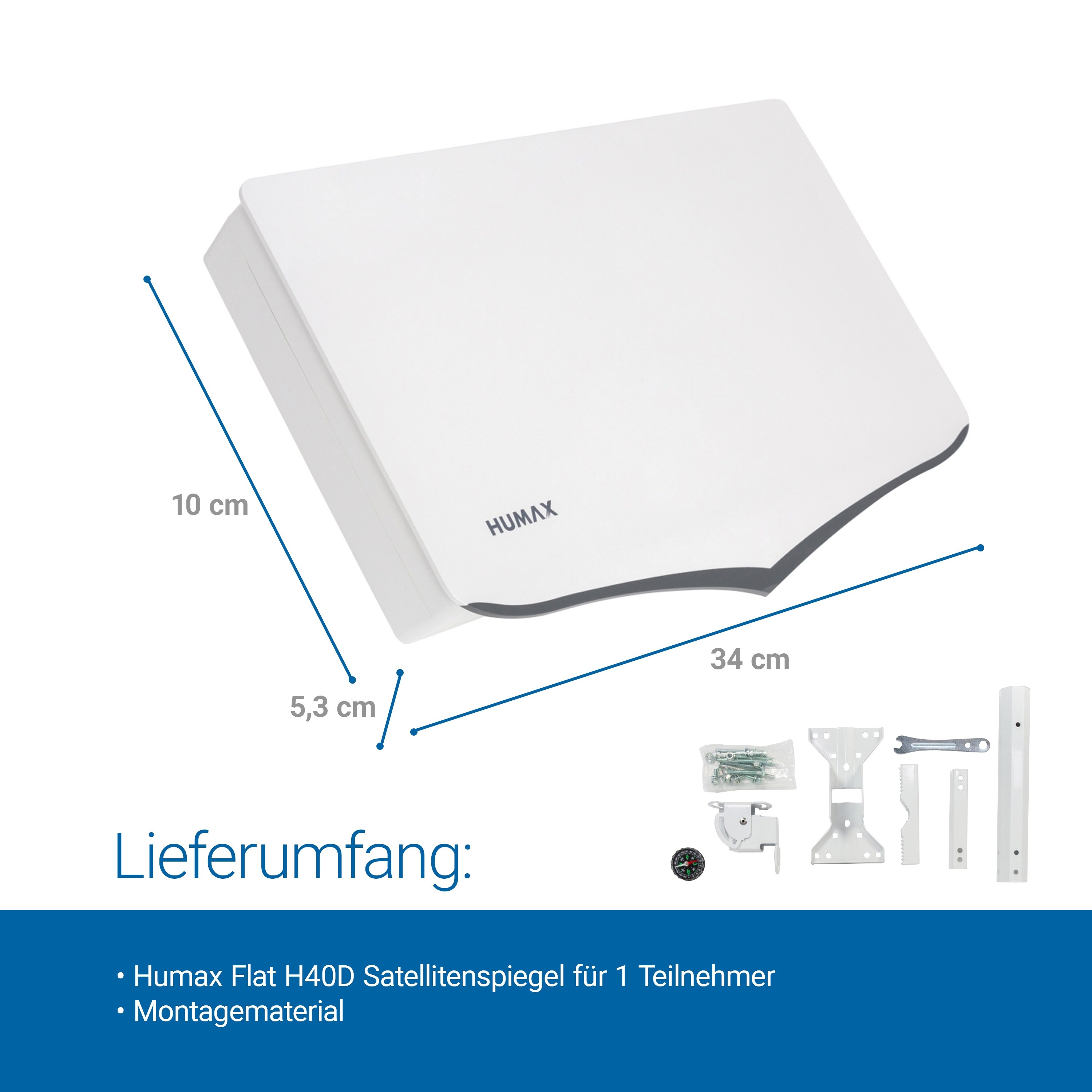 Humax mobile Flachantenne H40D 1 Teilnehmer Single LNB Montagematerial