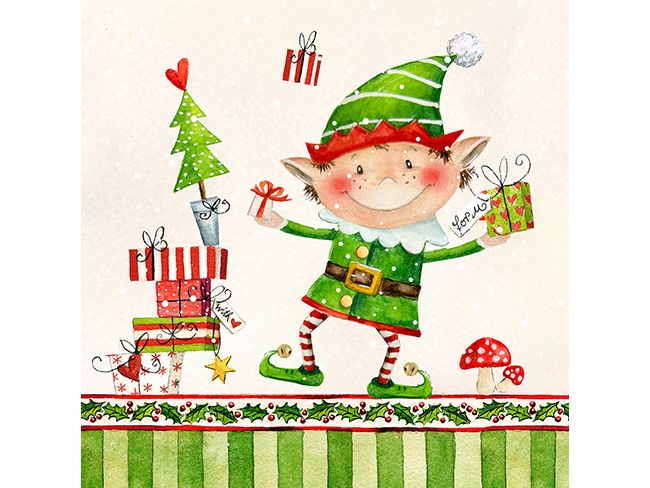 Braun   Company Weihnachtsservietten Alfred Elf Mehrfarbig, 3-lagige Papierservietten