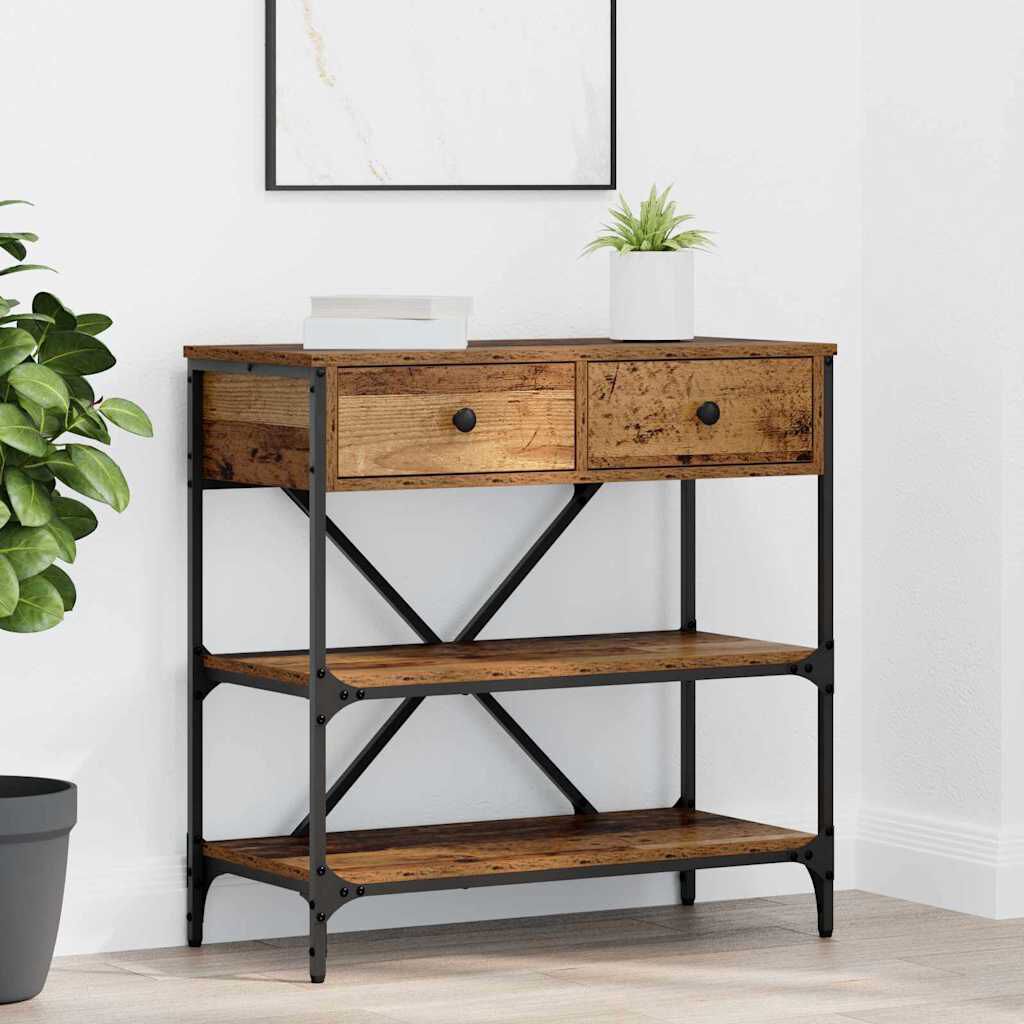 vidaXL Consoletafel met lade en plank Overig met opbergruimte Oud Hout