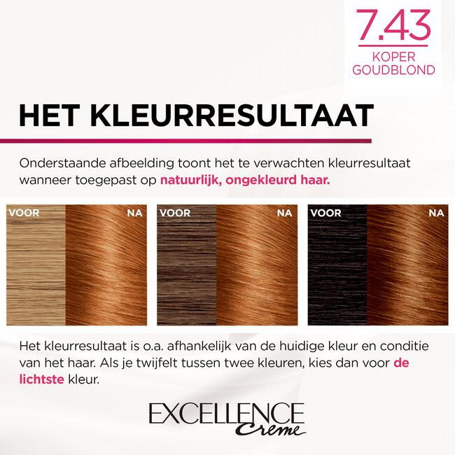 L'Oréal Paris Excellence Crème Verzorgende Crèmekleuring 7.43 Koper Goudblond