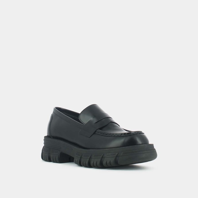 Mocassins à semelles crantées  en cuir glacé noir