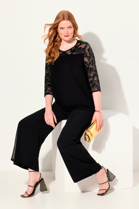 Shirtbluse, Stickerei, Pailletten, Rundhals, 3/4-Arm