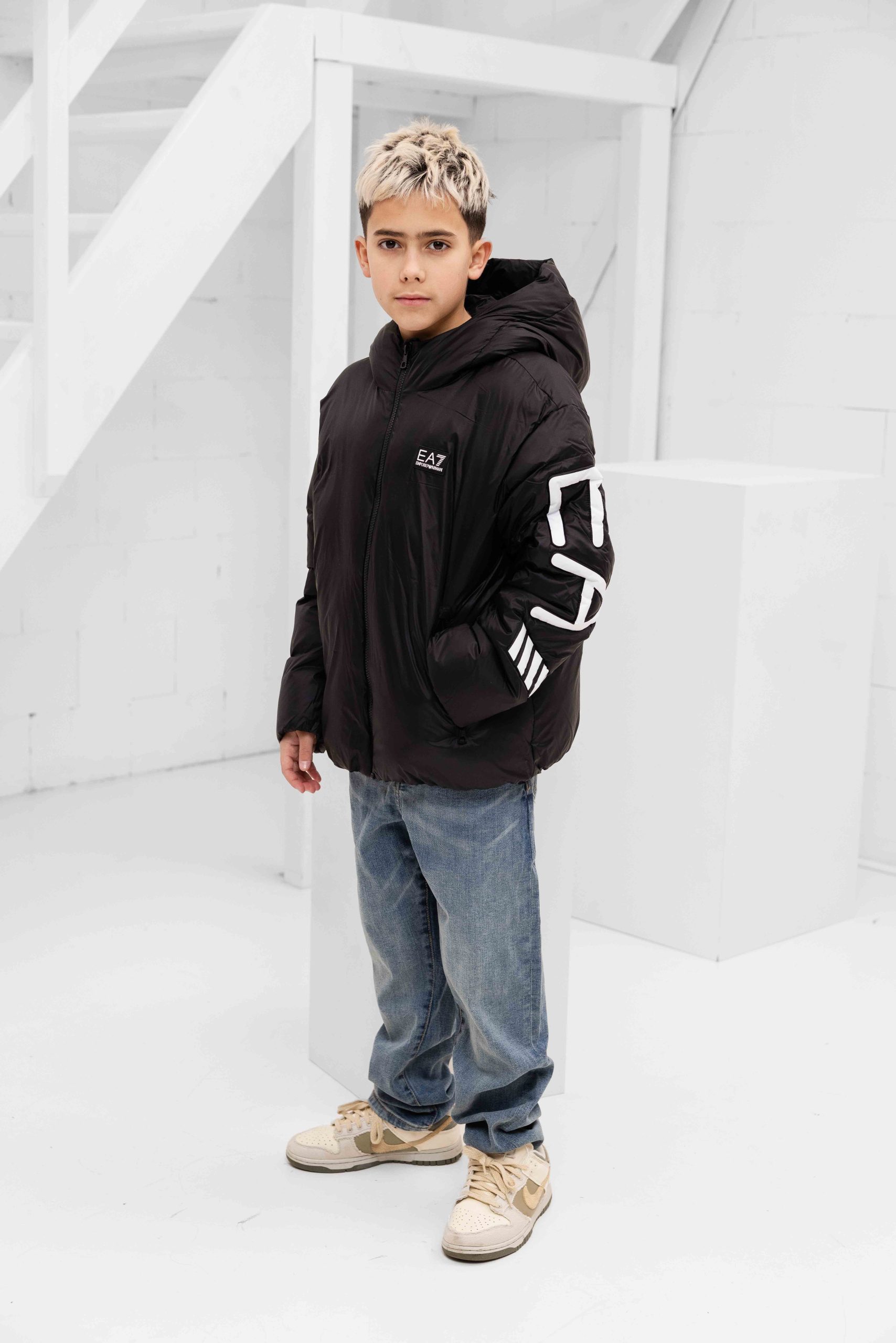 EA7 Emporio Armani Polar Logo Winterjas Kids Zwart