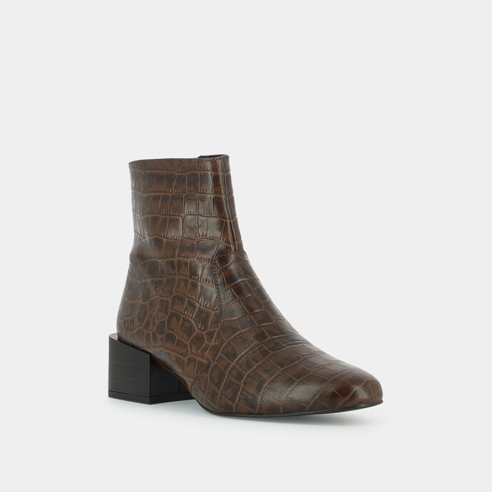Boots à talons carrés encastrés  en croco marron