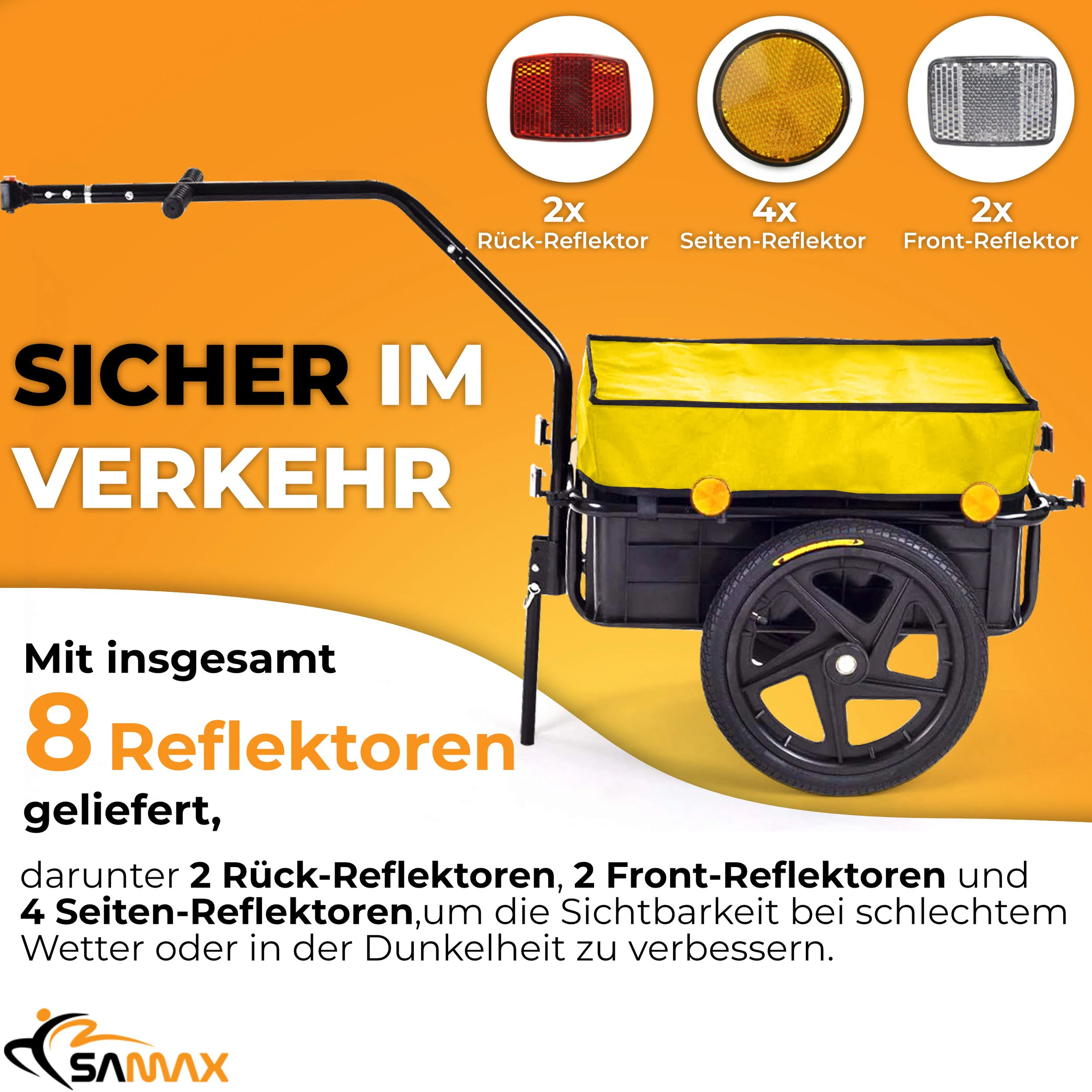 SAMAX Lastenanhänger / Fahrradanhänger für 60 Kg / 70 Liter in Gelb