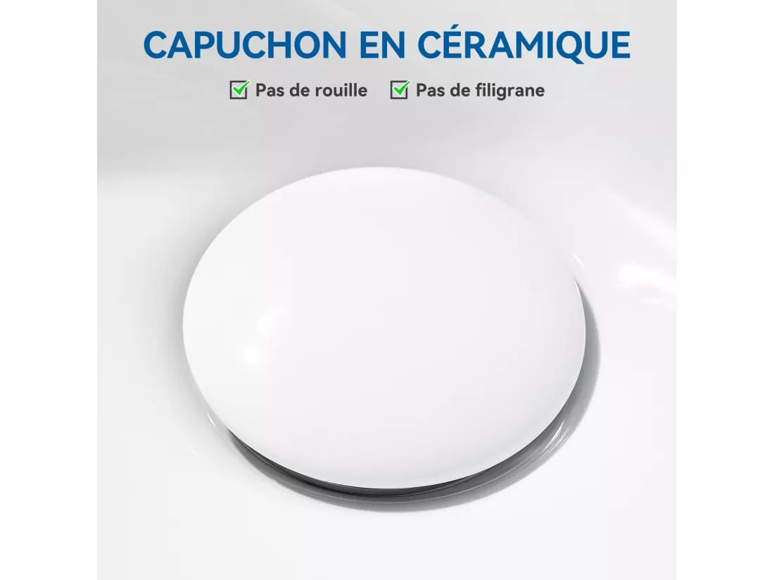 Auralum max 2pcs Bonde Lavabo Universel Pop Up avec Filtre Anti-Clogging,Bonde Lavabo Salle Bain avec Trop Plein,avec Couvercle Céramique,Blanc