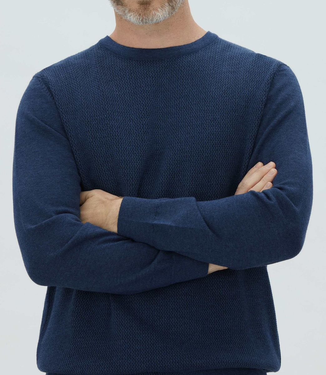 Pull col rond fantaisie bleu 