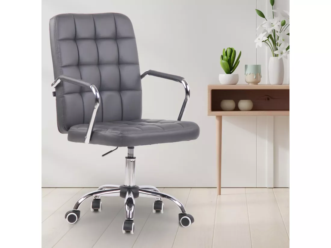 Chaise de bureau - Similicuir & Métal chromé - Gris - Terni