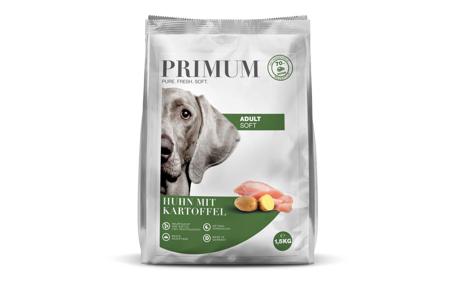 Halbfeuchtfutter Adult Huhn mit Kartoffel 1.5 kgGetreidefreies Alleinfuttermittel für ausgewachsene Hunde