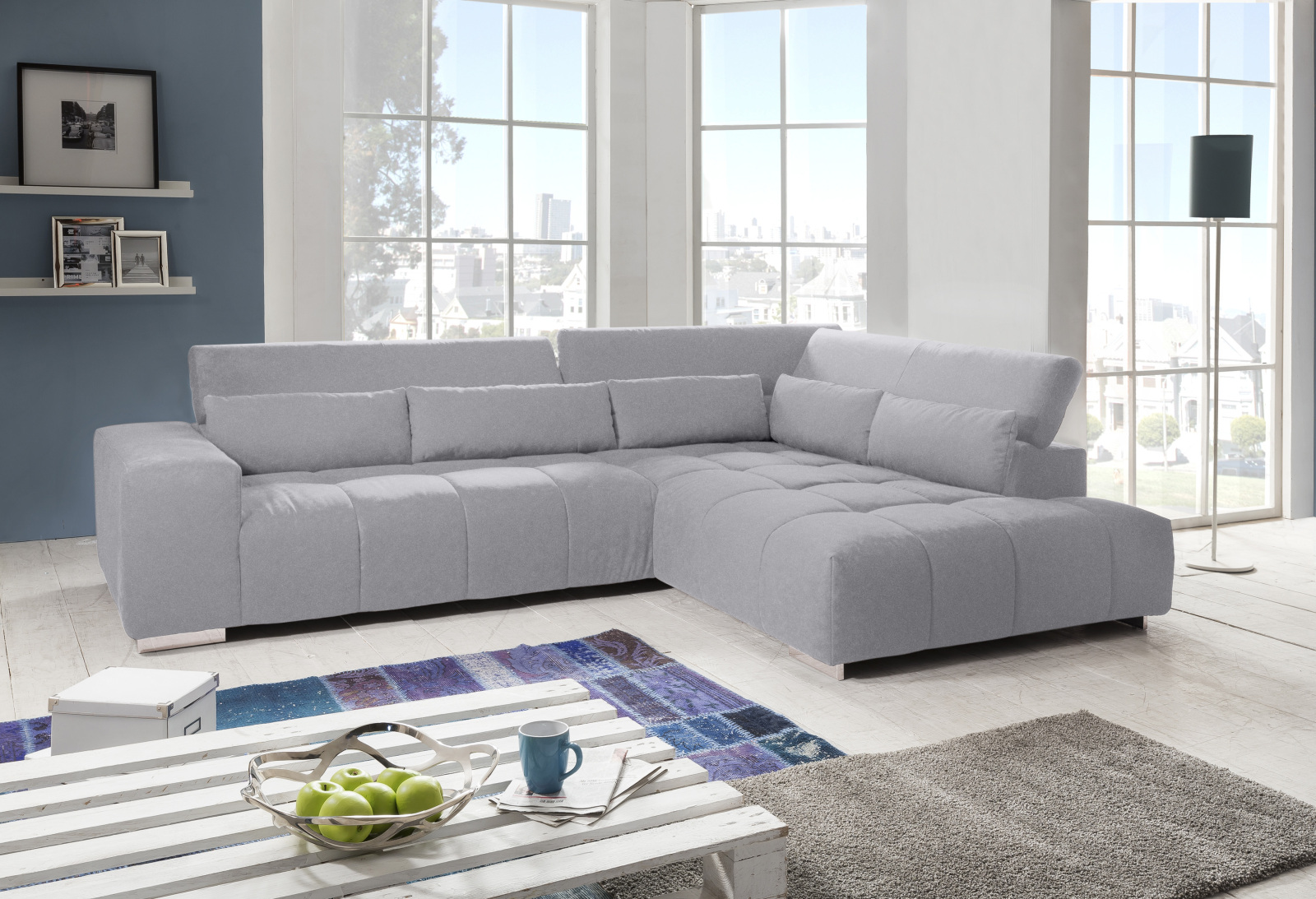 Ecksofa - grau - Ottomane rechts