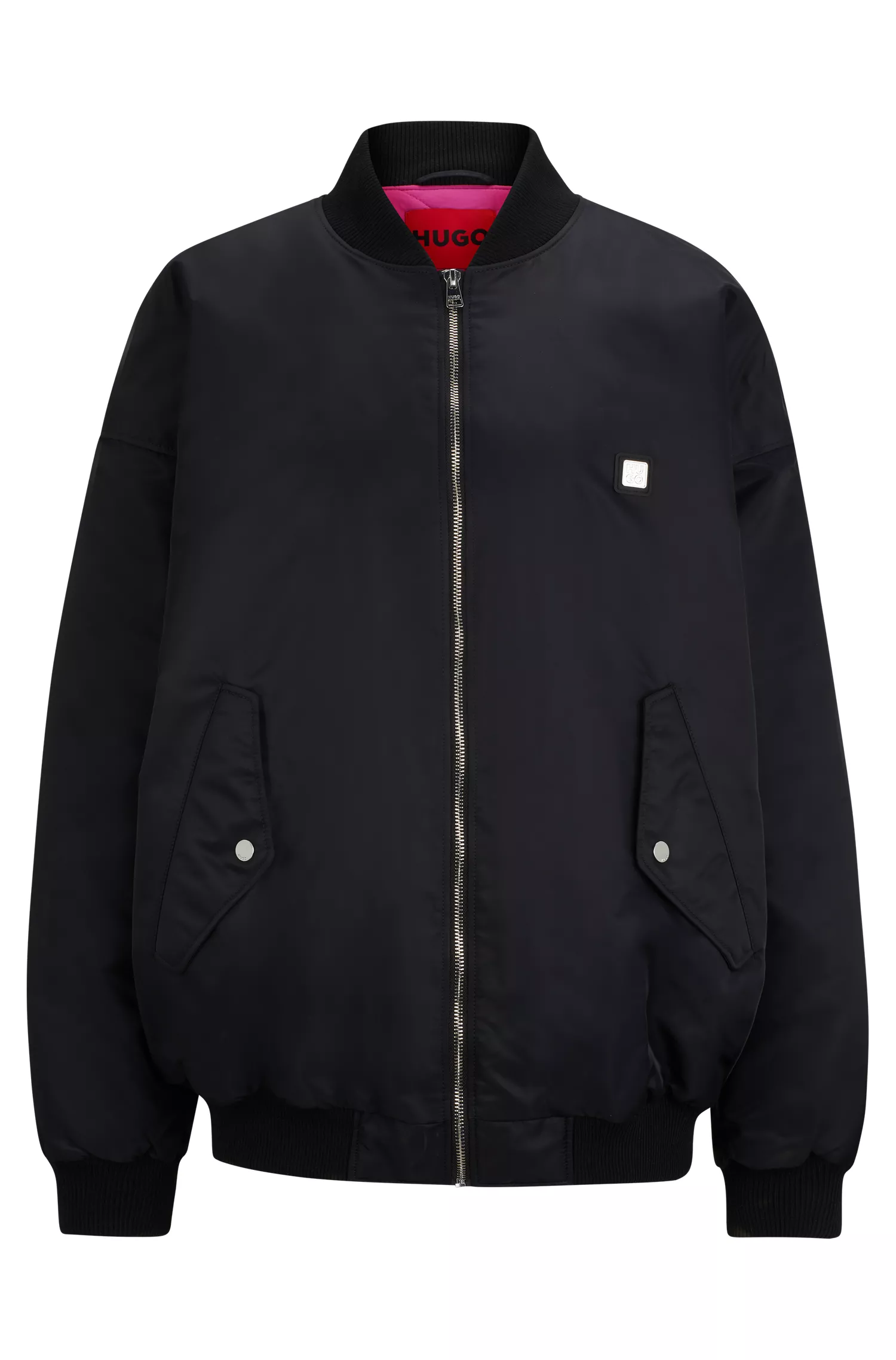 Jaqueta bomber HUGO vermelha, modelagem oversized, em tecido repelente à água.