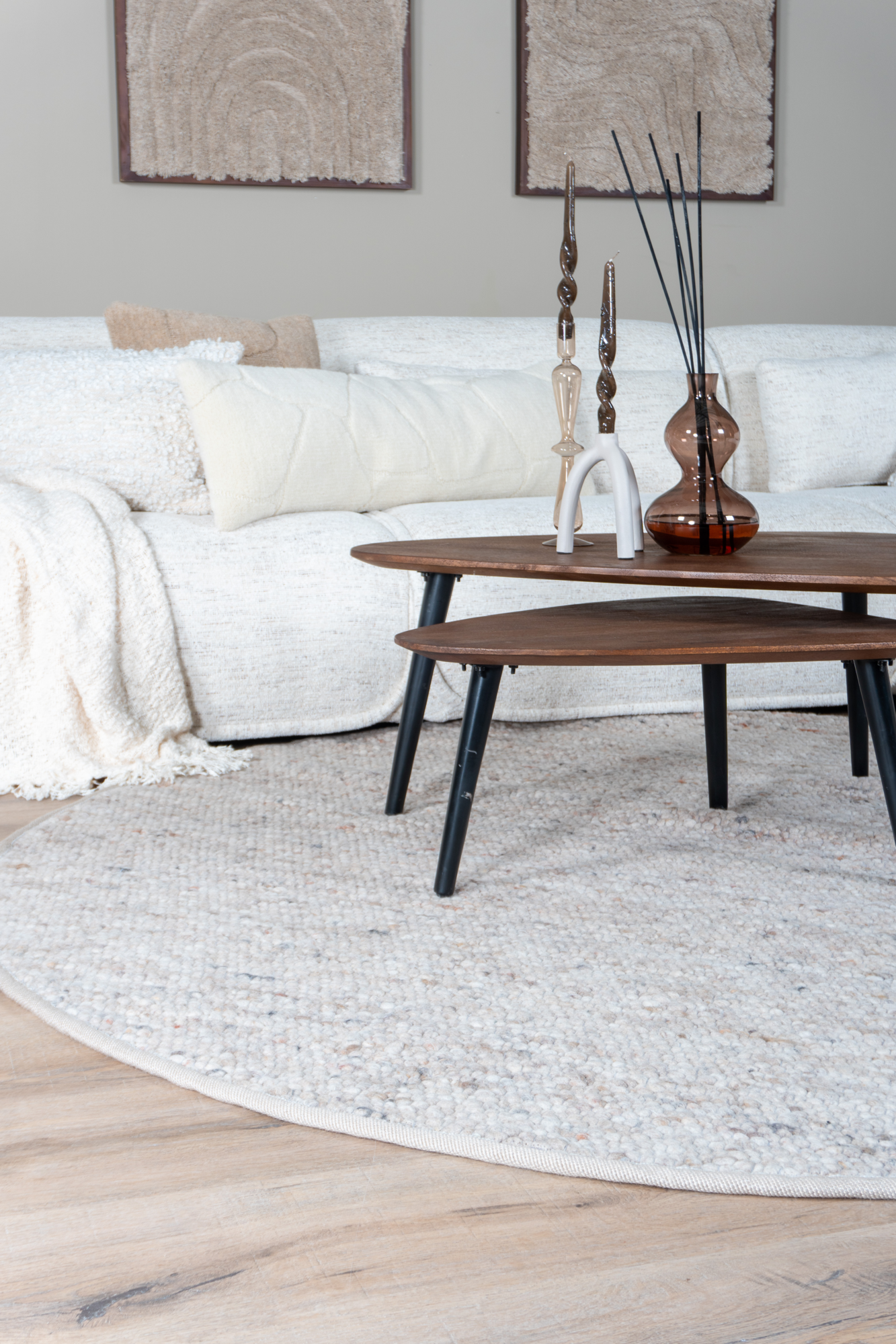 Vloerkleed Stone Donker Beige - Rond ø160 cm