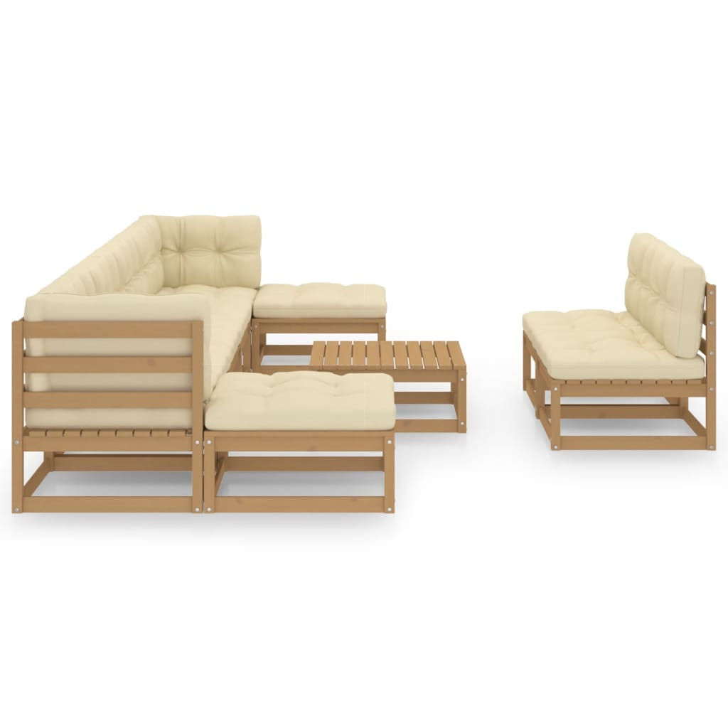 Salon de jardin meuble d'extérieur ensemble de mobilier 10 pièces avec coussins marron miel bois de pin