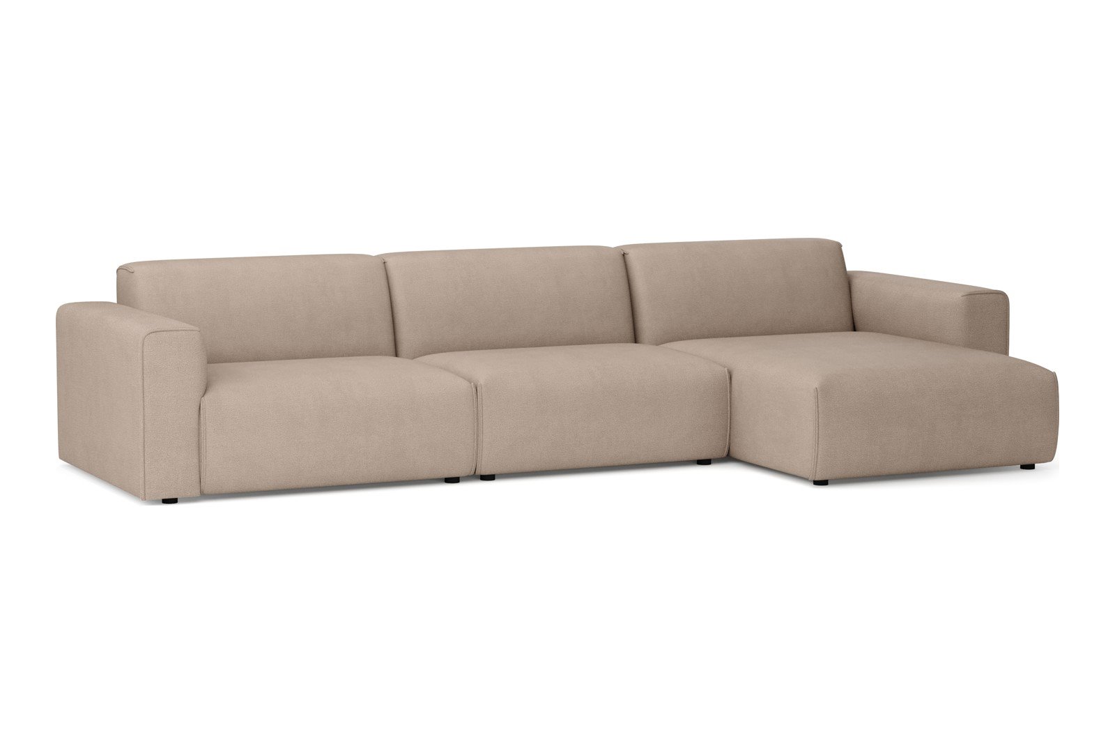 Monaco 3-seter med XL sjeselong høyre Tekstil Brego 34 Light Brown med sorte ben. Std komfort.