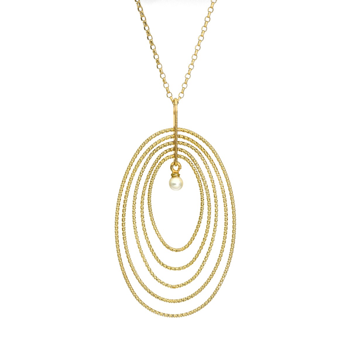 Collier En Argent Doré Multi Ovales Avec Perle Naturelle42 cmcm