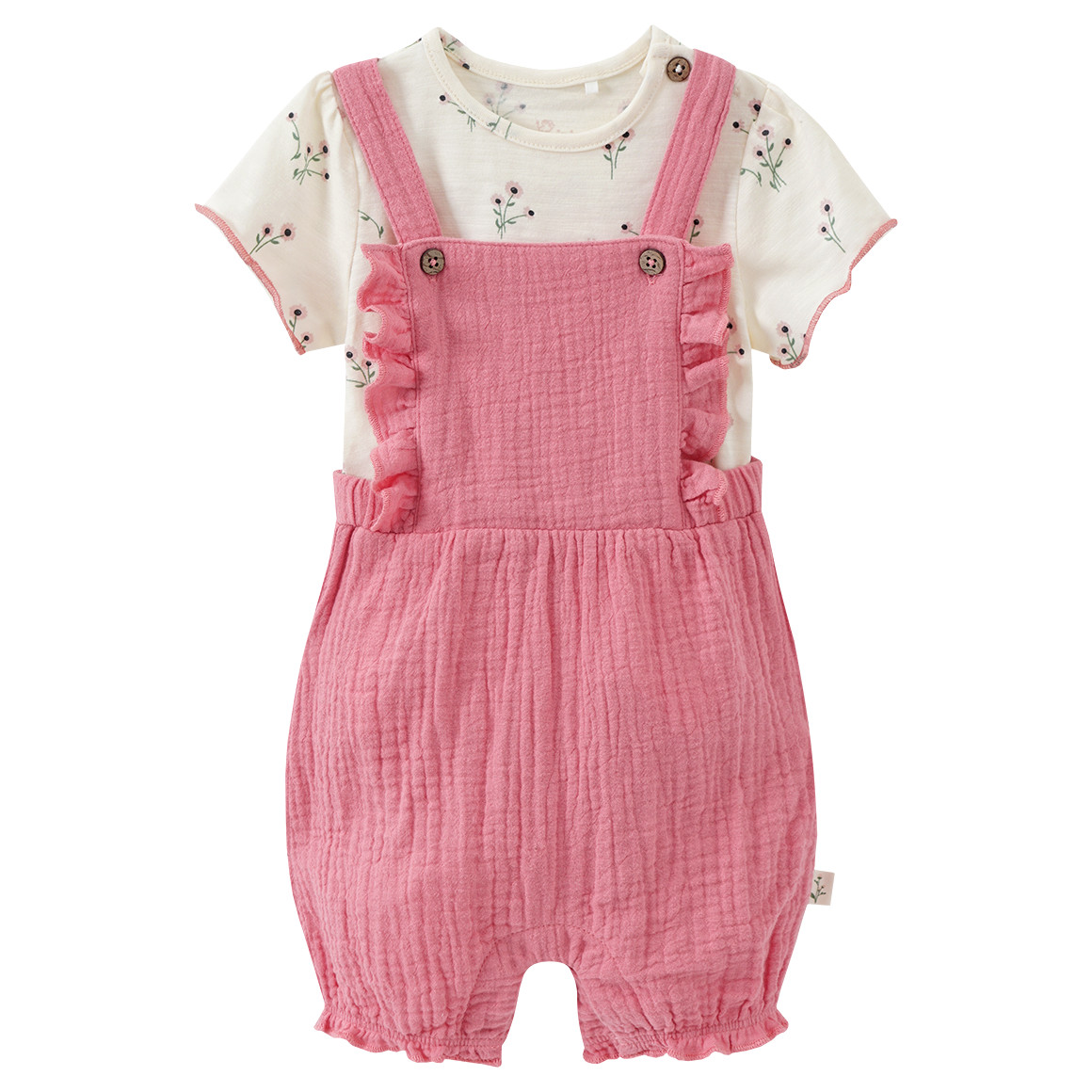 Topomini Pure Collection Newborn Overall und T-Shirt im Set dunkelrosa / creme
