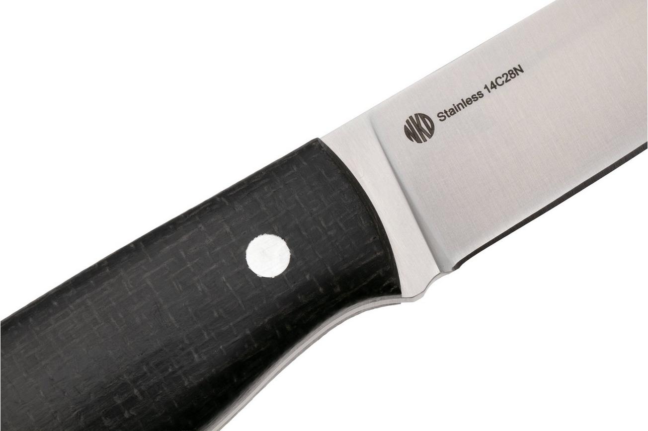 Nordic Knife Design Forester 2002, Satin 14C28N, Bison Micarta, vaststaand mes