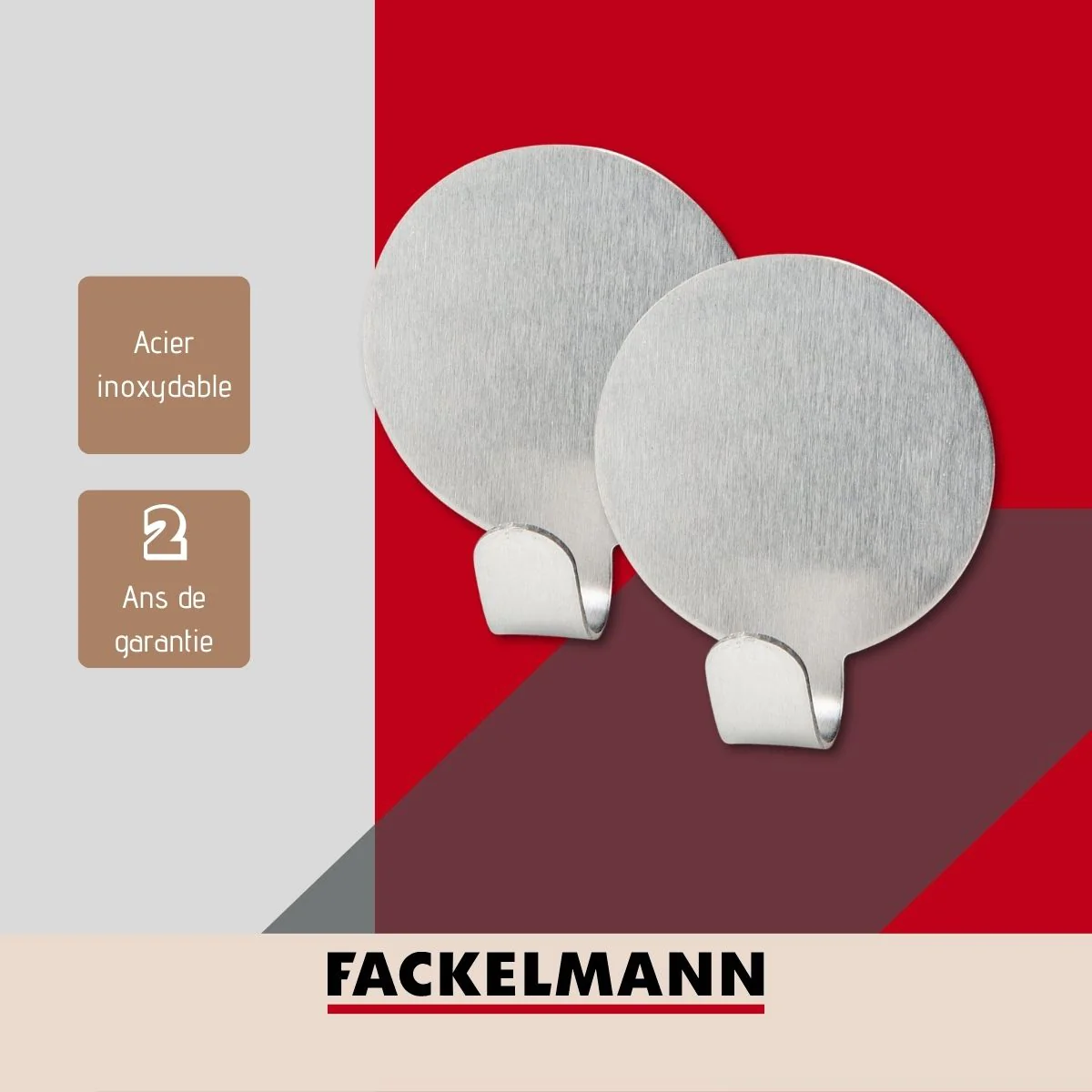 Lot de 2 crochet adhésifs ronds Tecno Fackelmann