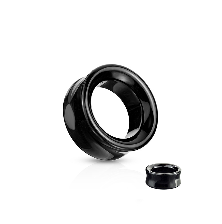 (10mm) Double Flared Flesh Tunnel Achat Stein Plug Ohr Piercing - Schwarz