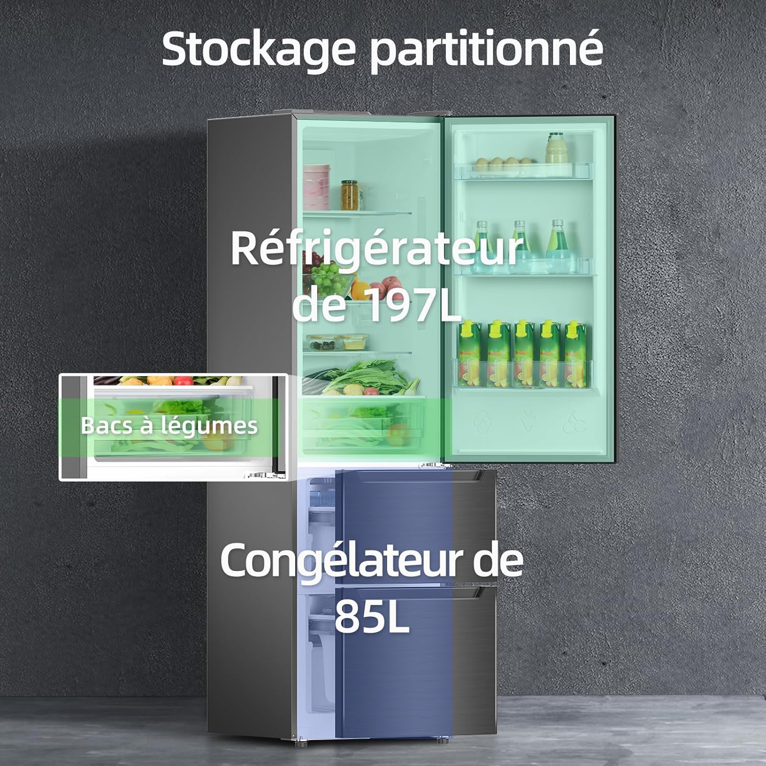 CHIQ Réfrigérateur autoportant sans givre 282 L, noir