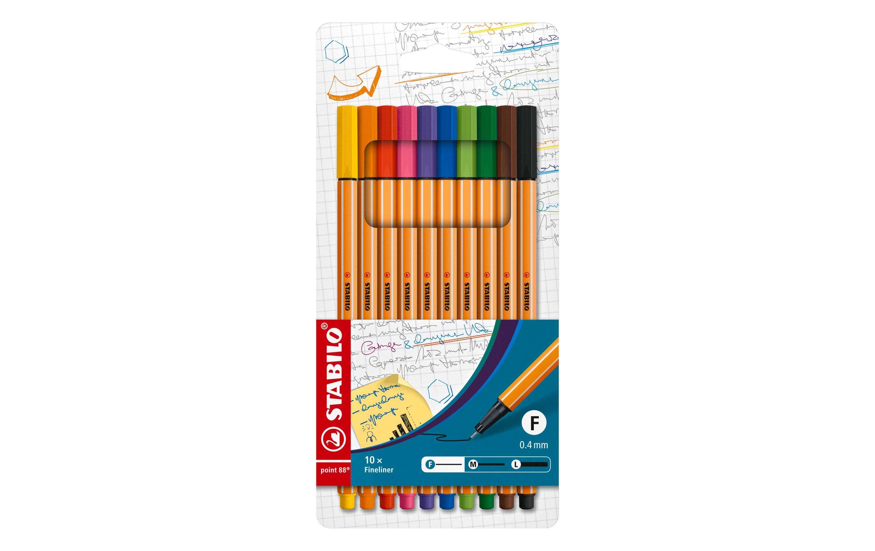 Fineliner point 88 10 Stück, MehrfarbigDer dünne Filzschreiber von Stabilo