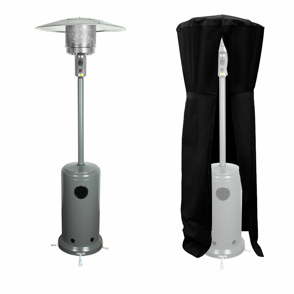 Parasol chauffant oslo - chauffage d'extérieur gaz - acier gris + housse