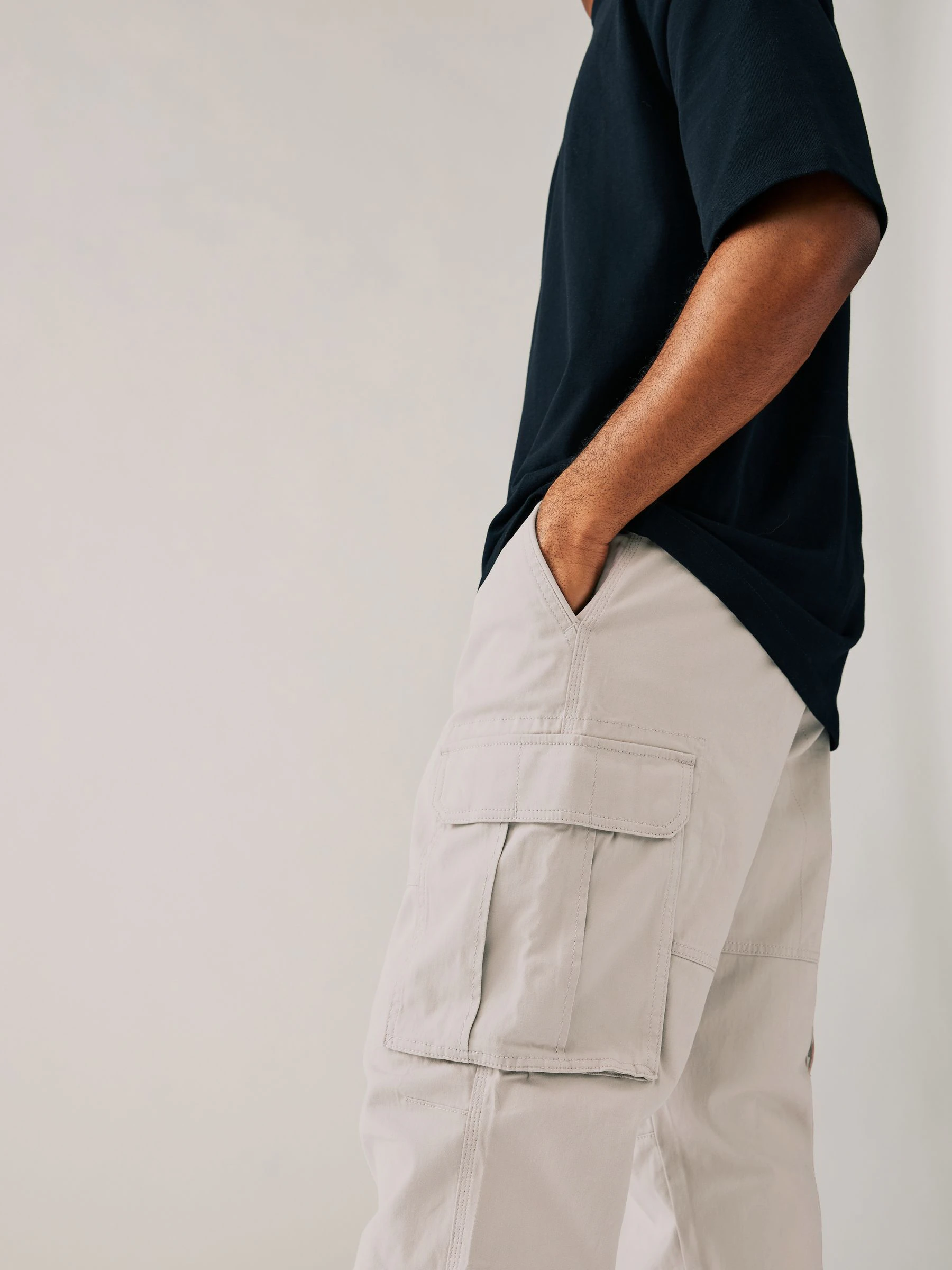 Licht pastelgeel - Relaxed fit - Katoenen cargostretchbroek