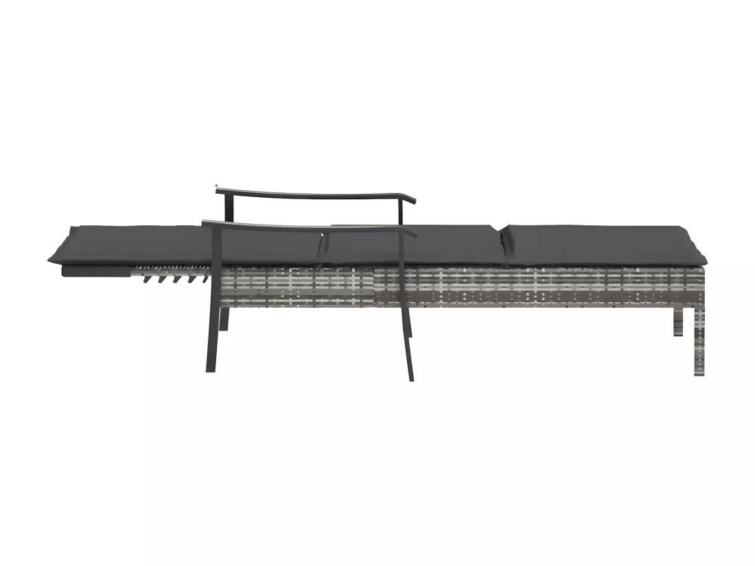 Chaise longue avec coussin gris résine tressée