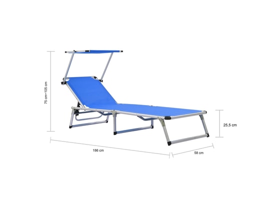 VIDAXL - Bain de soleil Chaise longue pliable avec auvent aluminium et textilène