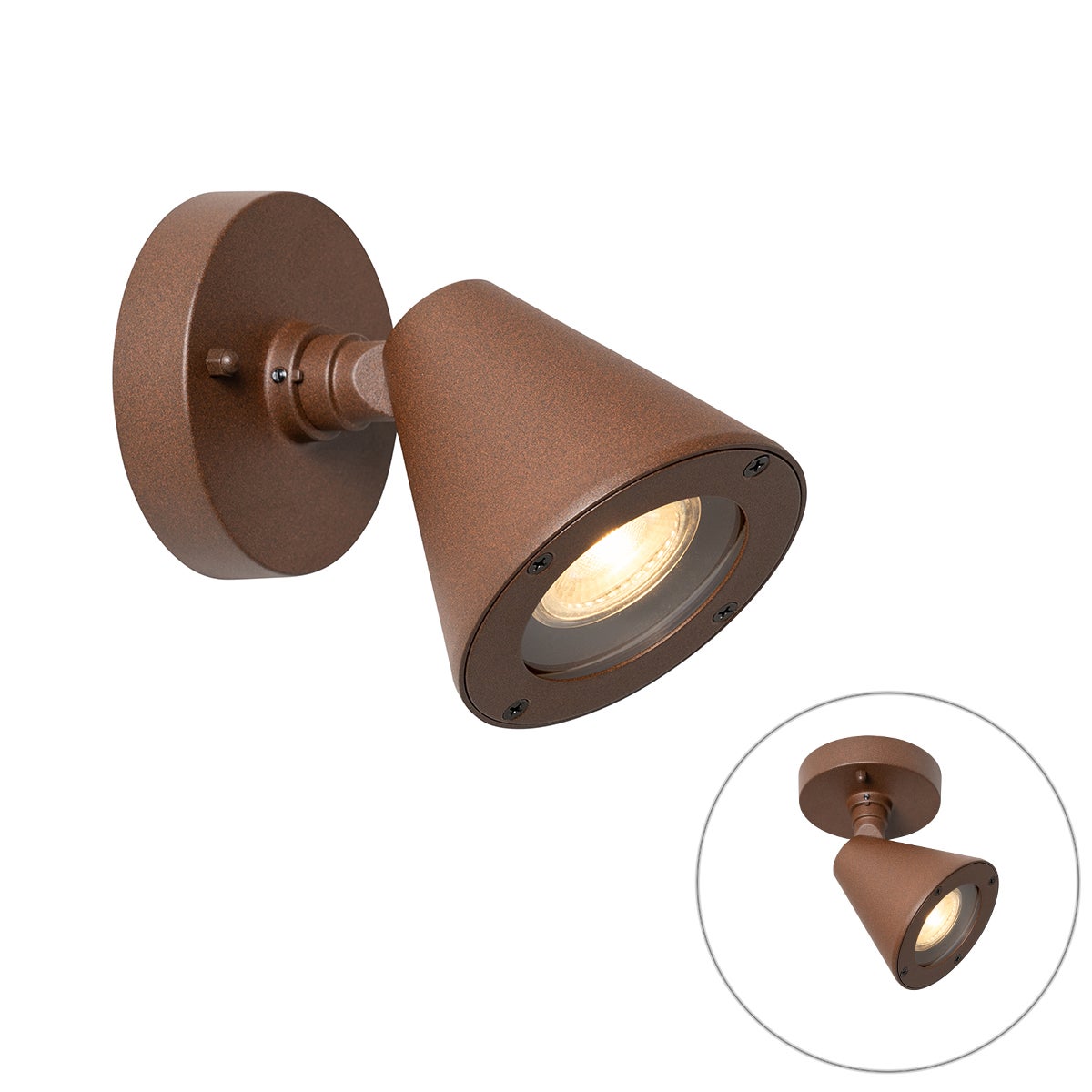 Moderne buitenwandlamp, roestbruin, IP44, verstelbaar - Ciara