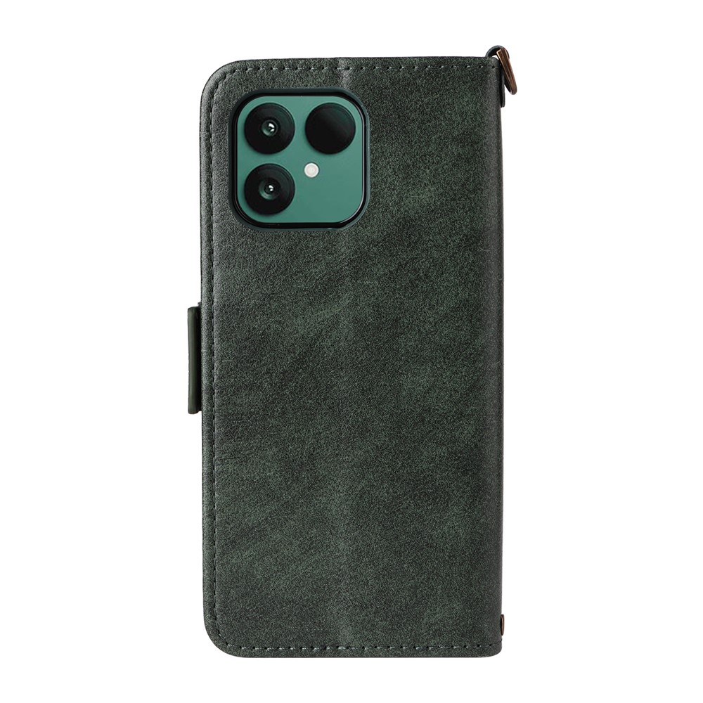 Fairphone 6 Necklace Leder Tasche Flip Cover mit Druckknopfverschluss - Schwarz