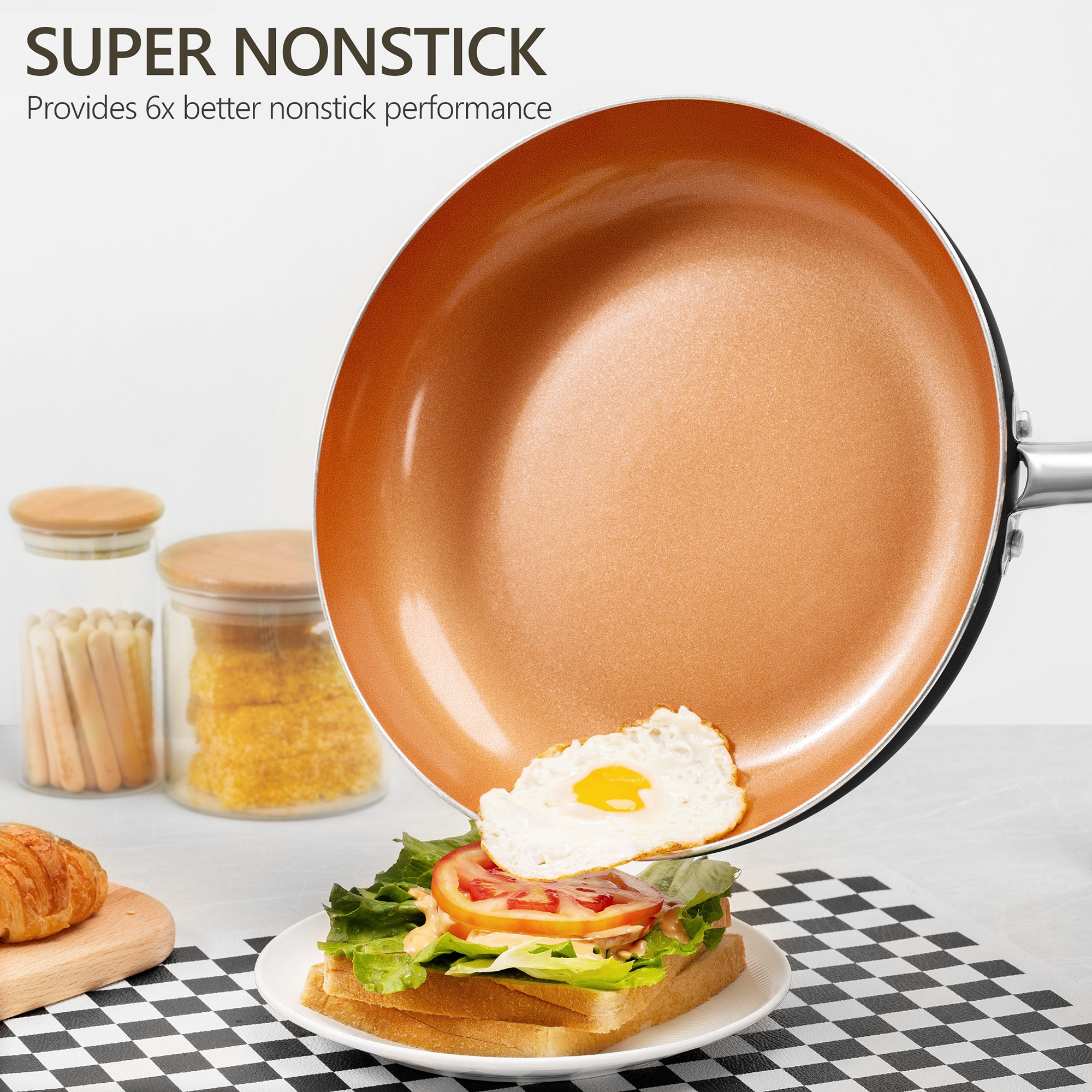 MICHELANGELO Copper Frying Pan Set with Lid, 8