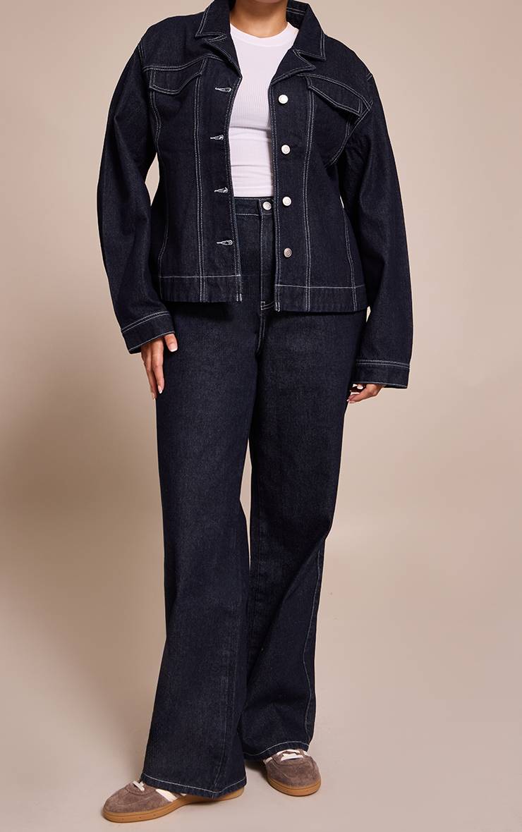 Raw Indigo Wash Jean Droit Taille Haute En Denim Indigo Brut Grande Taille