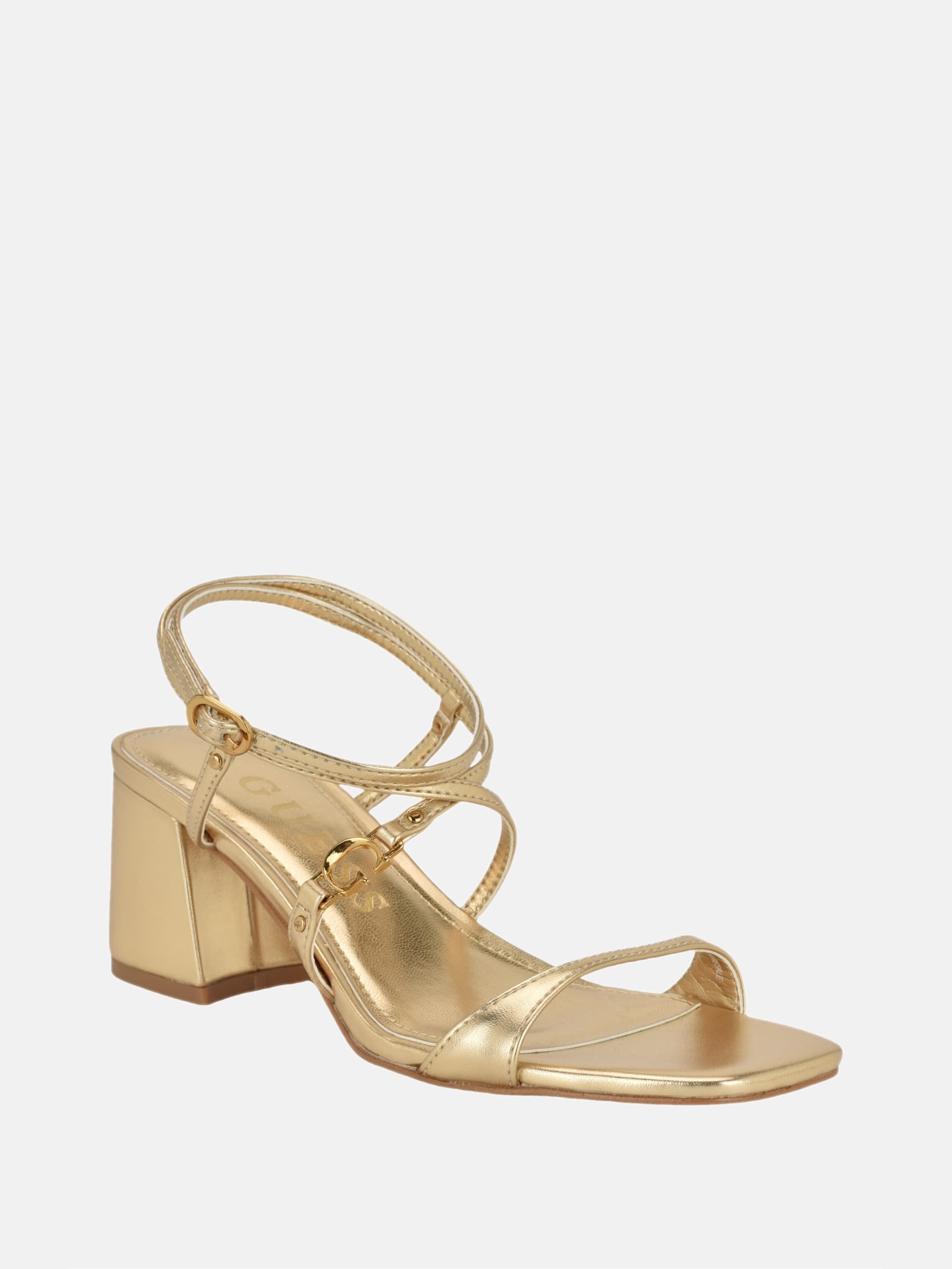 Galeon Sapatos de Salto Bloco Metálicos com Tiras