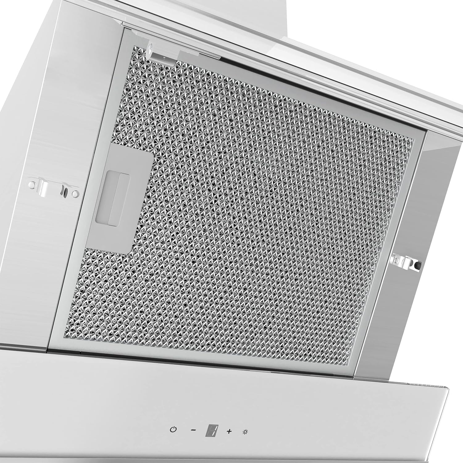 CIARRA A+++ ASW6736N Dunstabzugshaube 60 cm Umluft Abluft 650 m³/h App Gesteuert Touch-Bedienung Kopffreie Schräghaube 3 Stufen Booster CBCF003 Aktivkohlefilter Edelstahl Glas Weiß