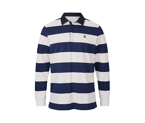 Langarm-Poloshirt, blau-weiß