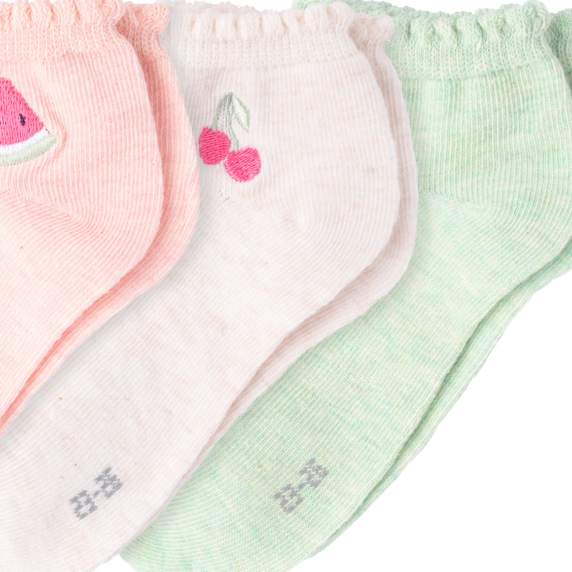 Topolino 3 Paar Mädchen Sneaker-Socken mit Picot-Kante creme / rosa / hellgrün