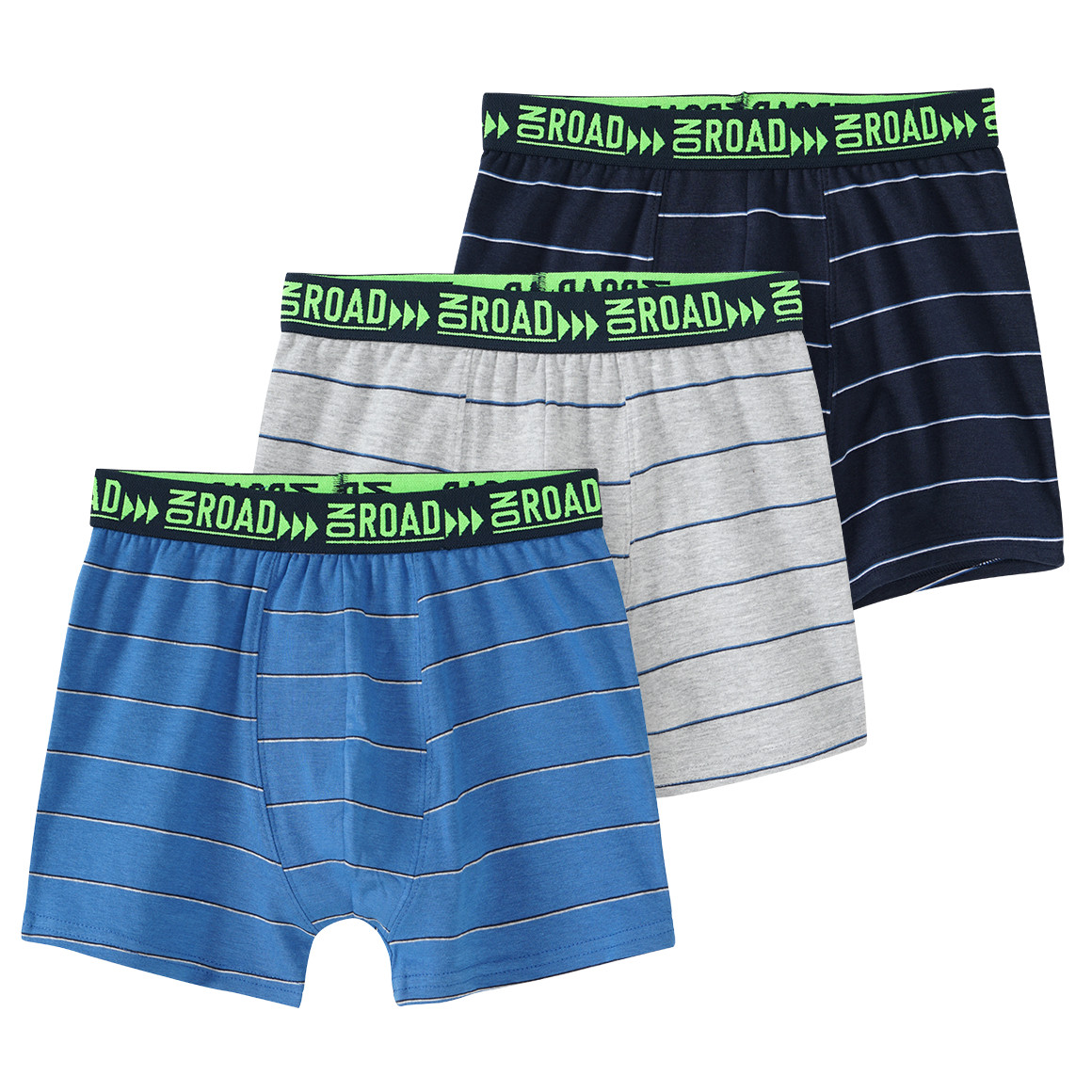 Yigga 3 Jungen Boxer mit Streifen-Muster blau / grau / dunkelblau