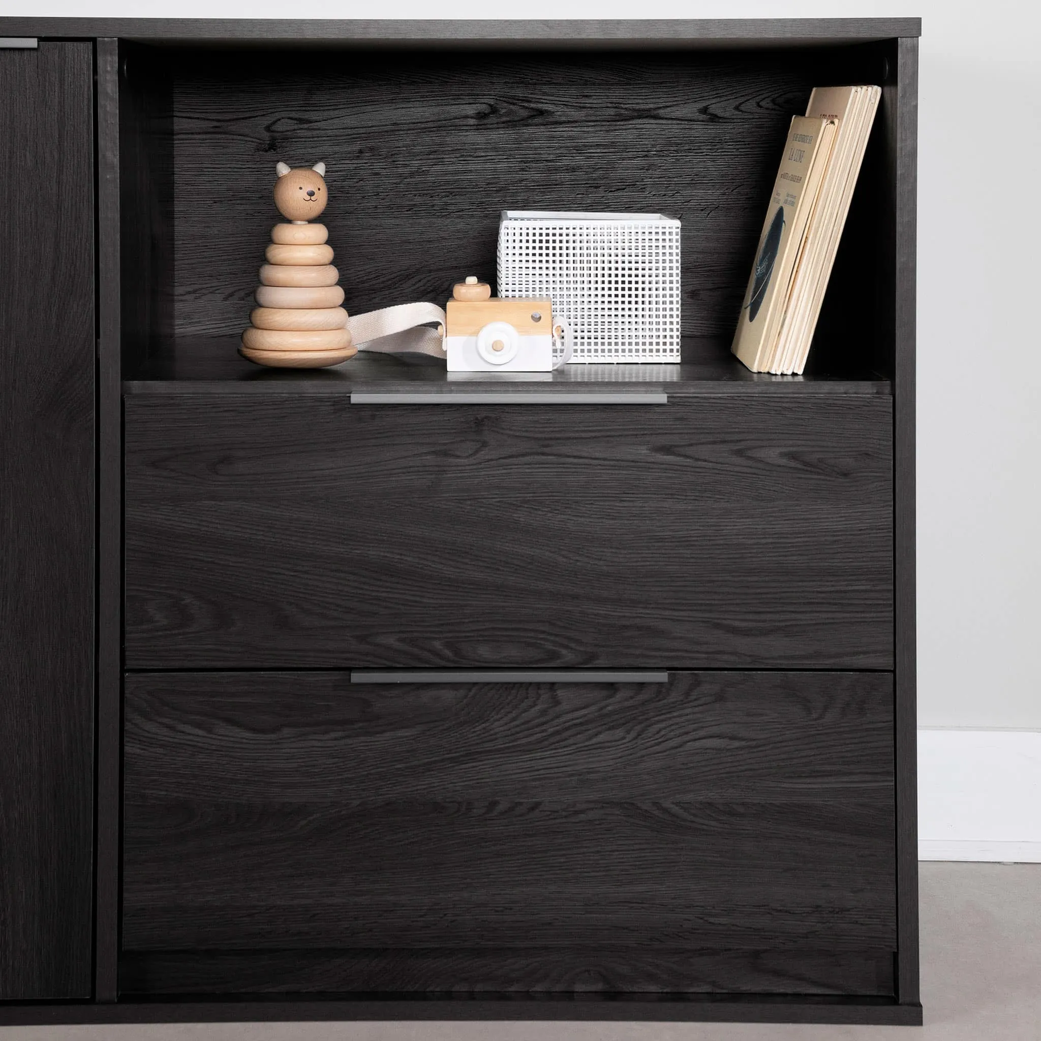 South Shore Commode à porte 2 tiroirs - Hourra Chêne gris