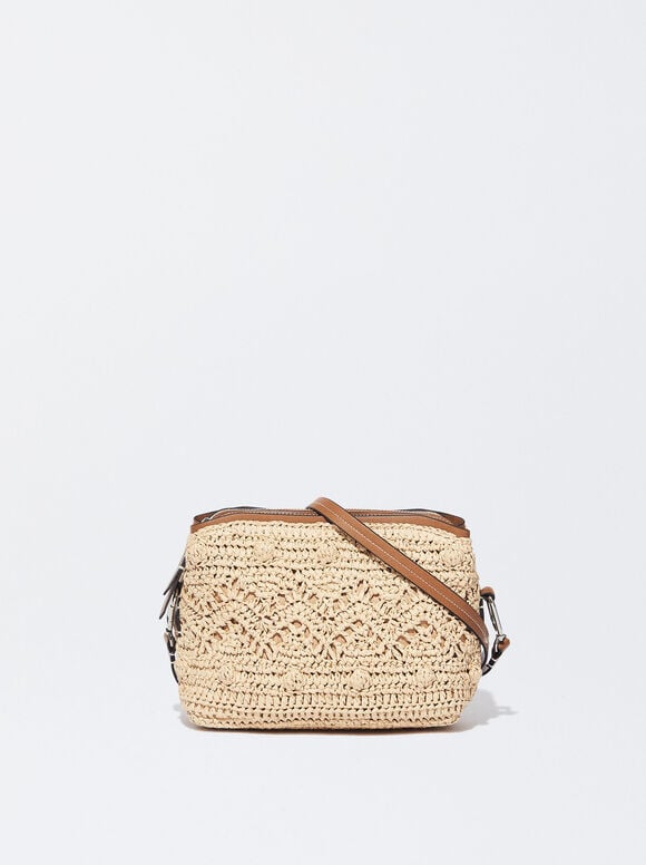 Bolsa de ombro com efeito palha - Bege