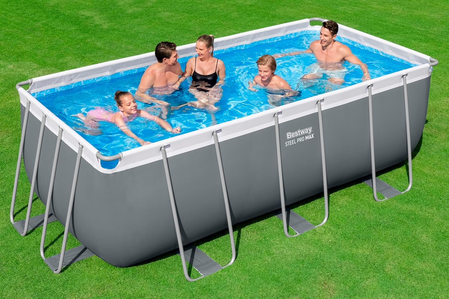 Bestway Power Steel Frame Pool Set mit Filterpumpe 412 x 201 x 122 cm, grau, eckig