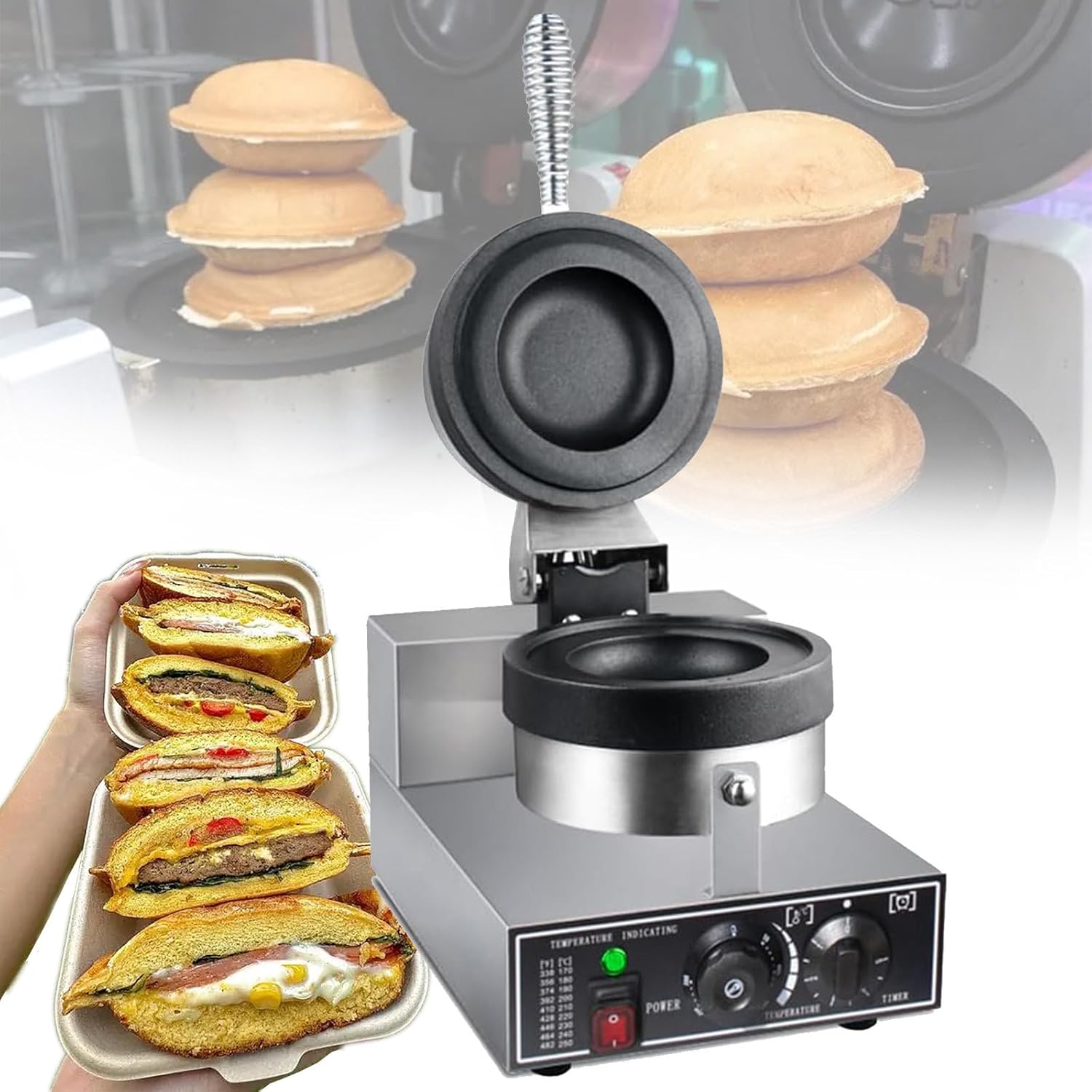 Elektrische UFO-Burger-Presse, kommerzielle Eisburger-Maschine für den Haushalt, 50-300 ℃ Antihaft-Pfanne, beidseitige Heizung