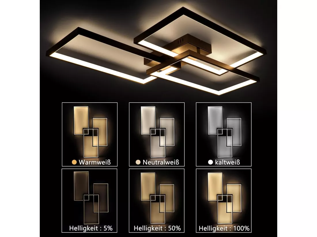 NETTLIFE Plafonnier LED Métal Noir 72W 80CM Salon Lampe de Salon Moderne Dimmable avec Télécommande Design Rectangulaire pour Cuisines