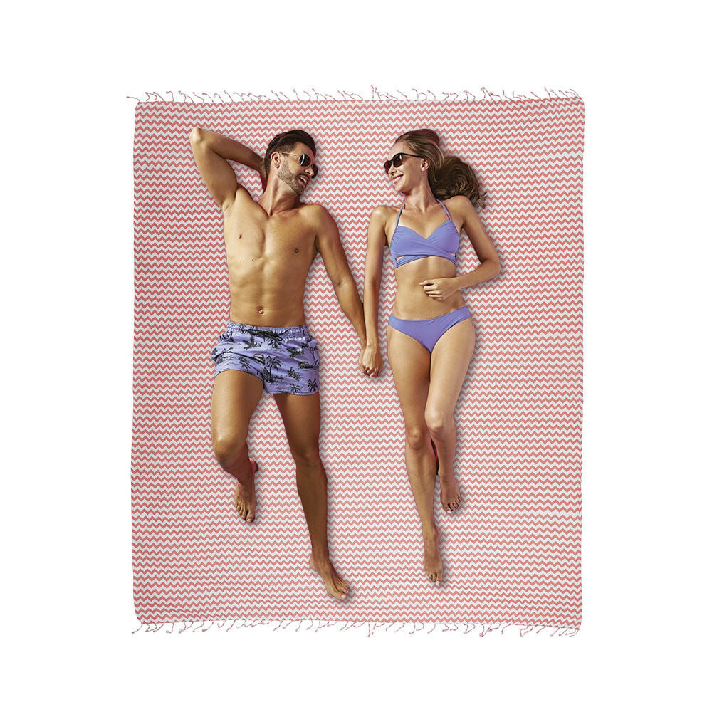 Fouta de plage 2 personnes 100% coton orange/blanc ou bleu/blanc