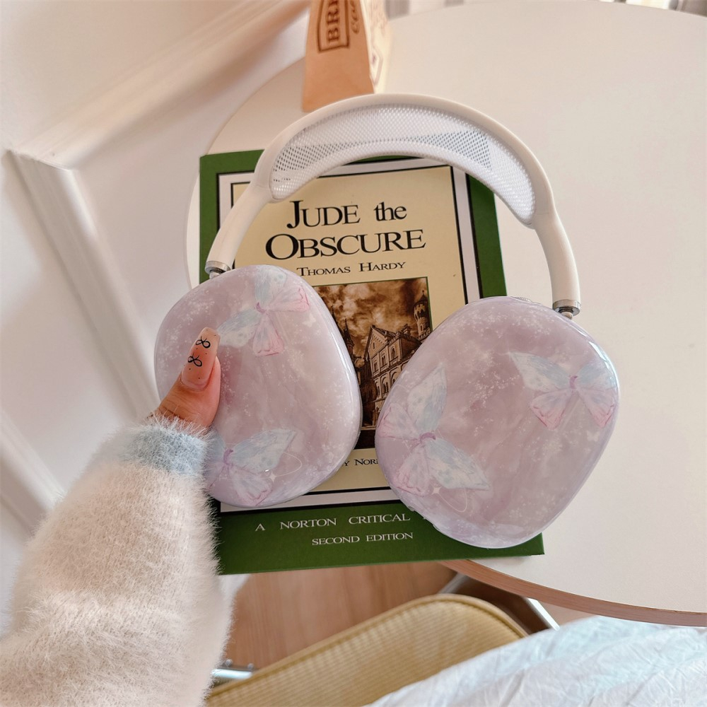 AirPods Max Gummi Hülle Schutz Abdeckung Marble Marmor - Rosa (Schmetterling)