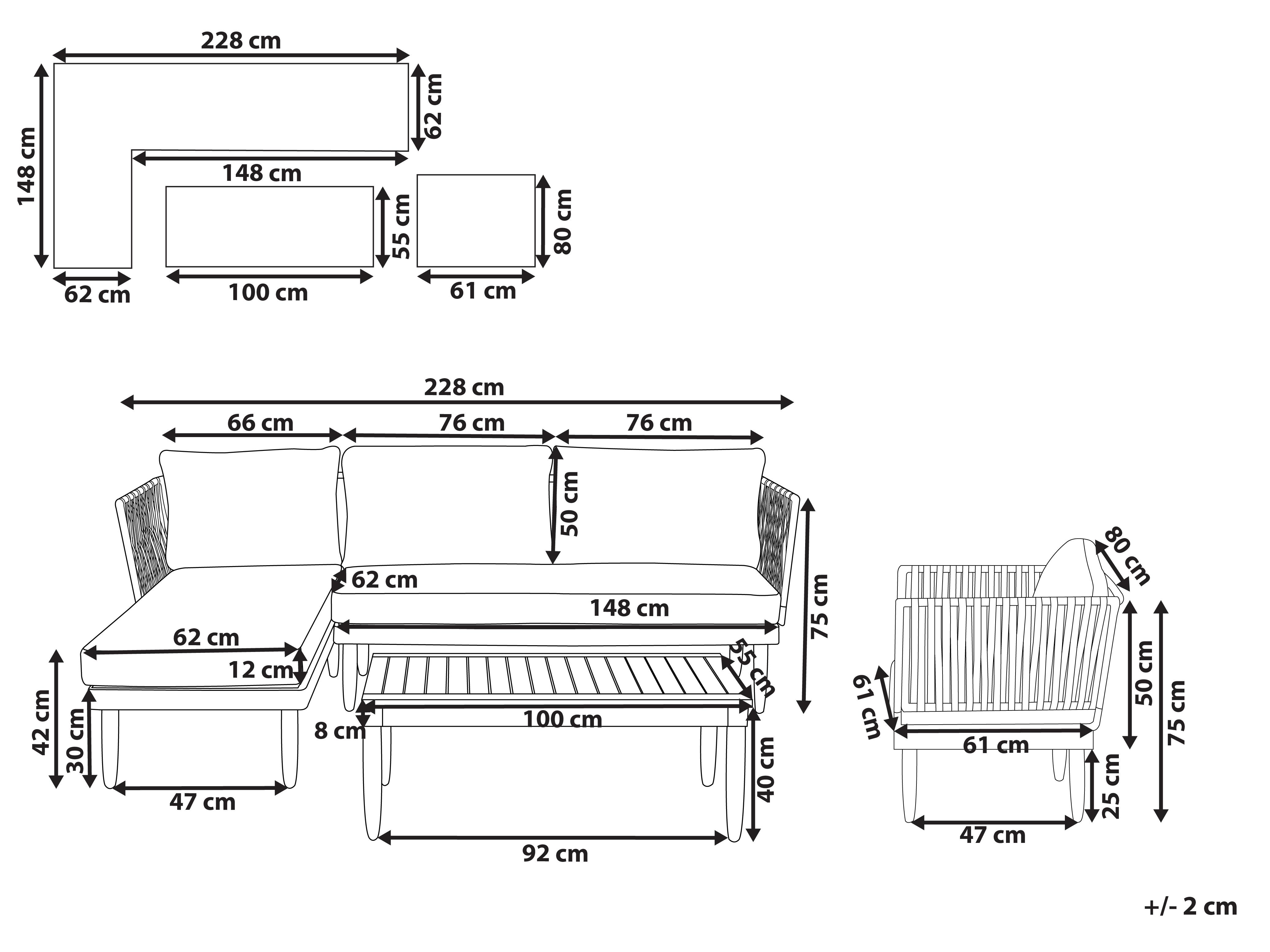 Loungeset met tafel 4-zits CREMONA rechtszijdig Acaciahout Gebroken wit