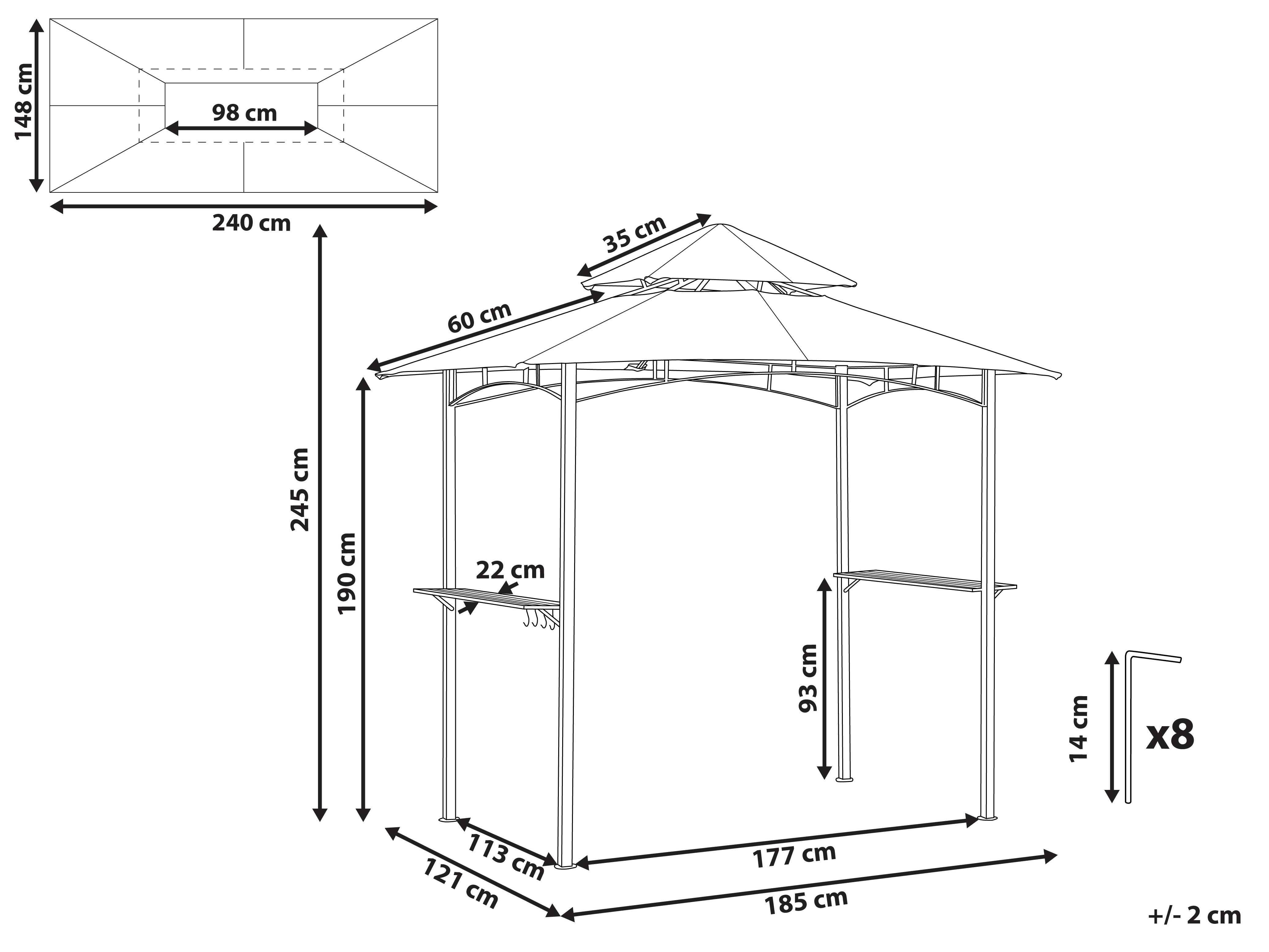 Paviljoen NARO Metaal 240 cm 148 cm Grijs