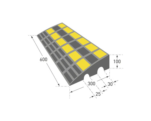 Oprijplaat van hard rubber, zwart/geel reflecterend, 100 mm hoog
