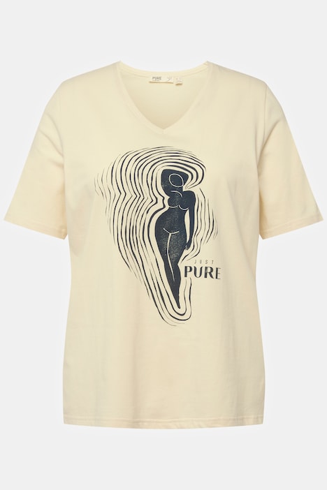 T-Shirt, PURE Woman, V-Ausschnitt, Halbarm, Biobaumwolle